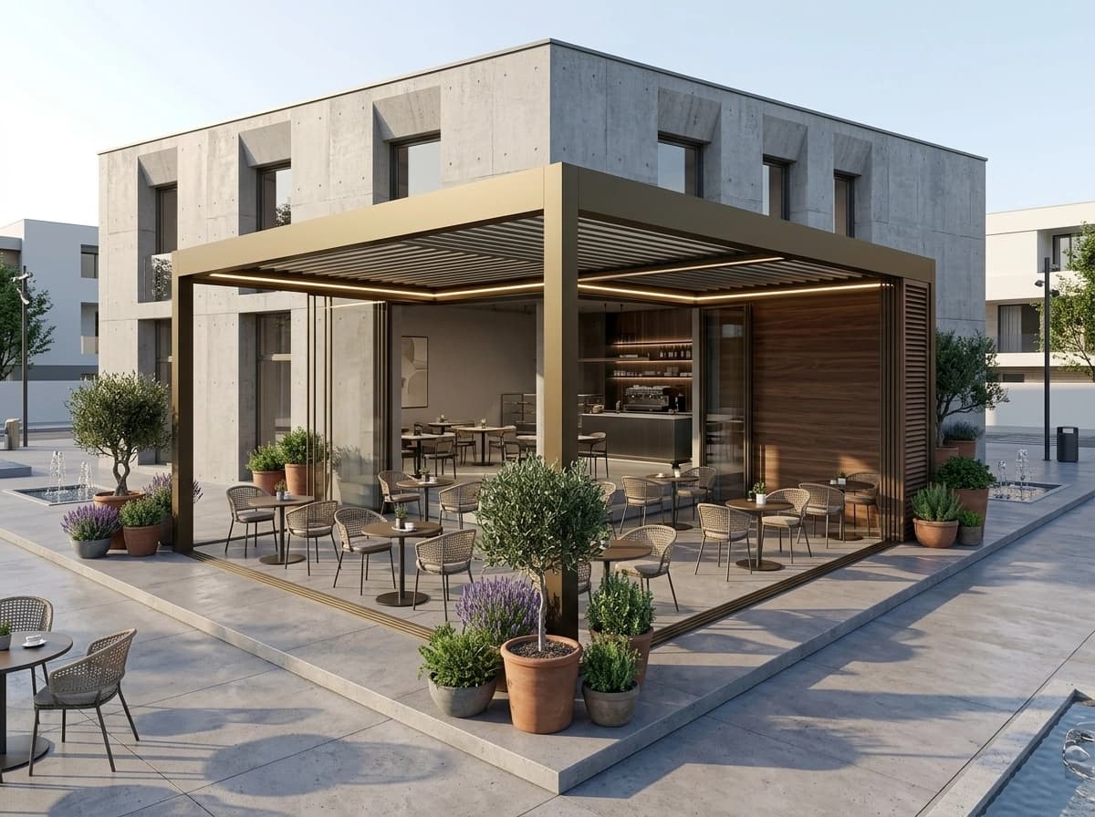 Narlıdere’de deniz gören bir villa terasına kurulmuş pergola sistemi