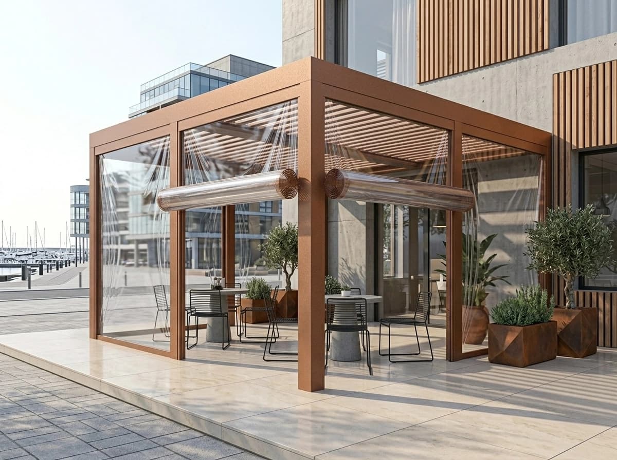 Balkon kapatmasında kullanılan şeffaf branda ve alt ağırlık borusu