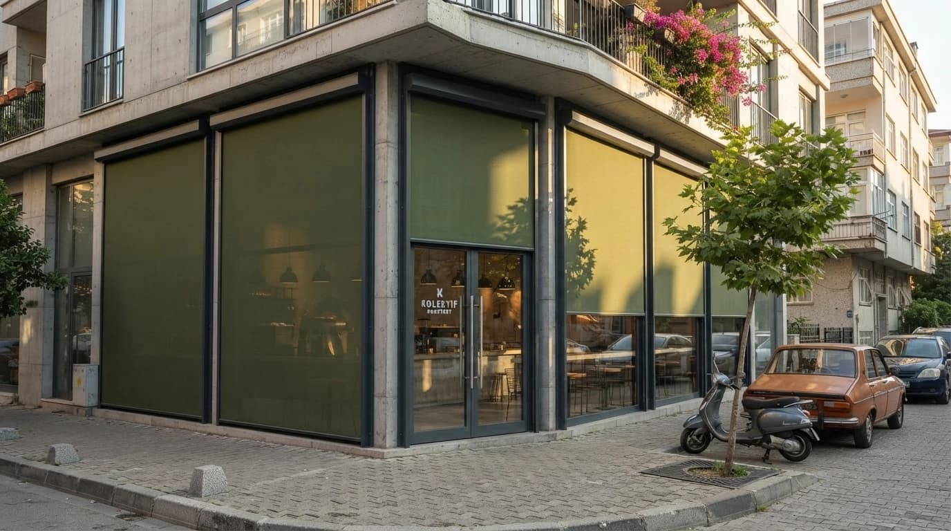İşletme servis alanı çevresinde inmiş zip perde sırası
