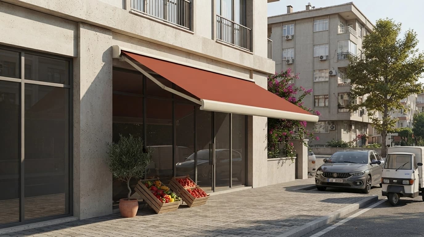 Altıevler’de bir apartman balkonuna monte edilmiş motorlu kasetli tente